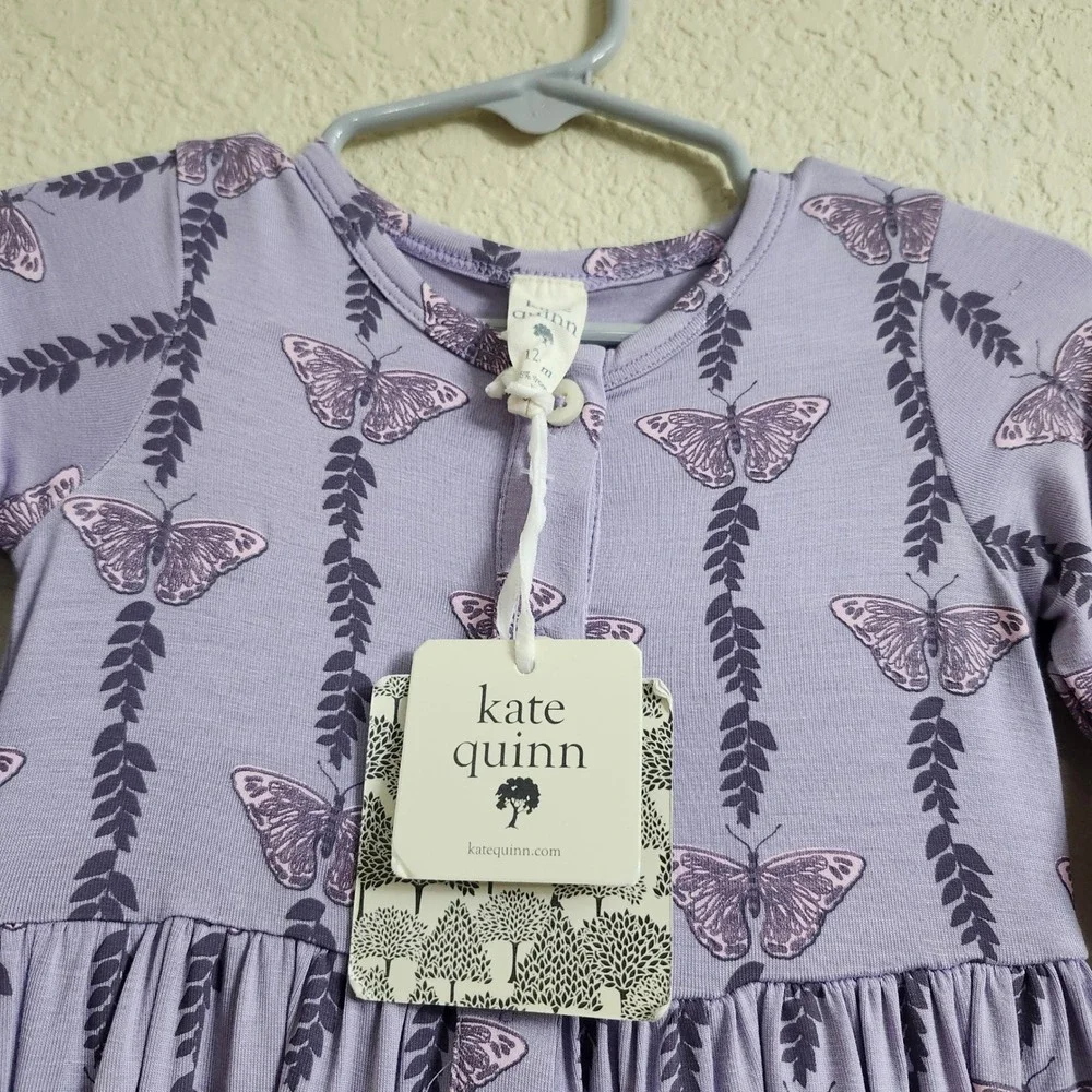 Kate Quinn Bamboo Butterfly Vine Long Sleeve Button‎ Front Pocket Dress 12-18M